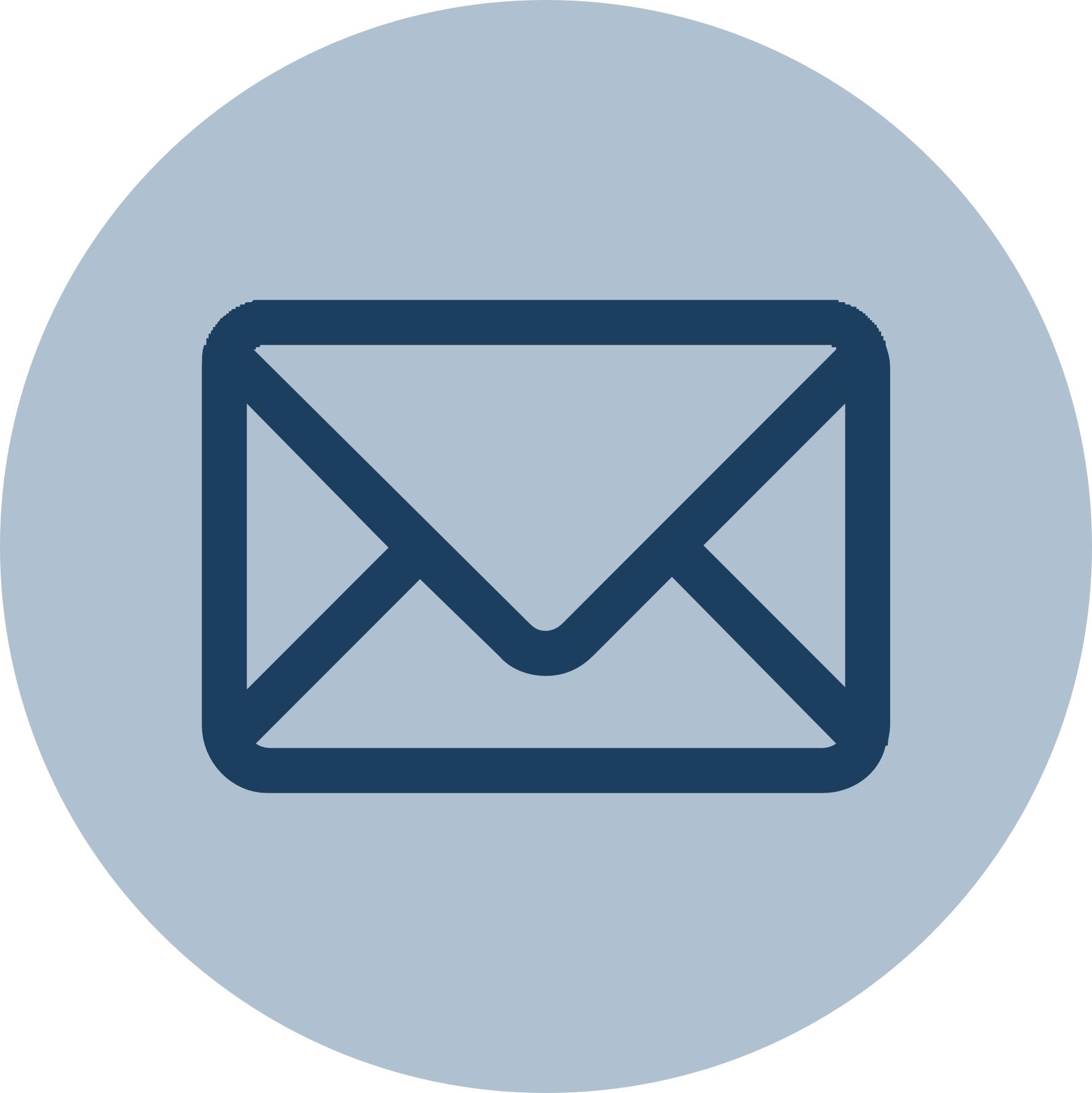 Envelope icon representing email or contact inside a blue-gray circular background.