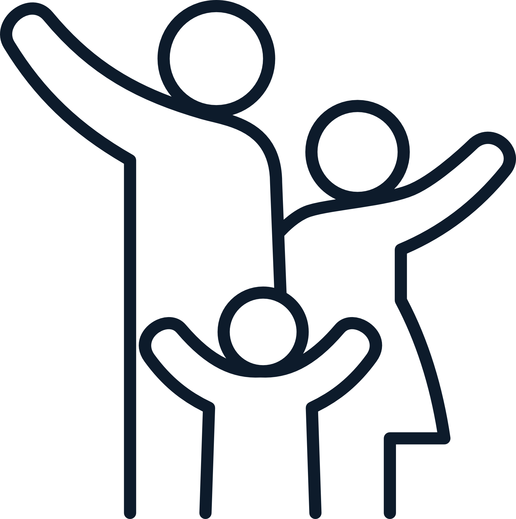 Outline icon of three people with raised arms representing a happy family.