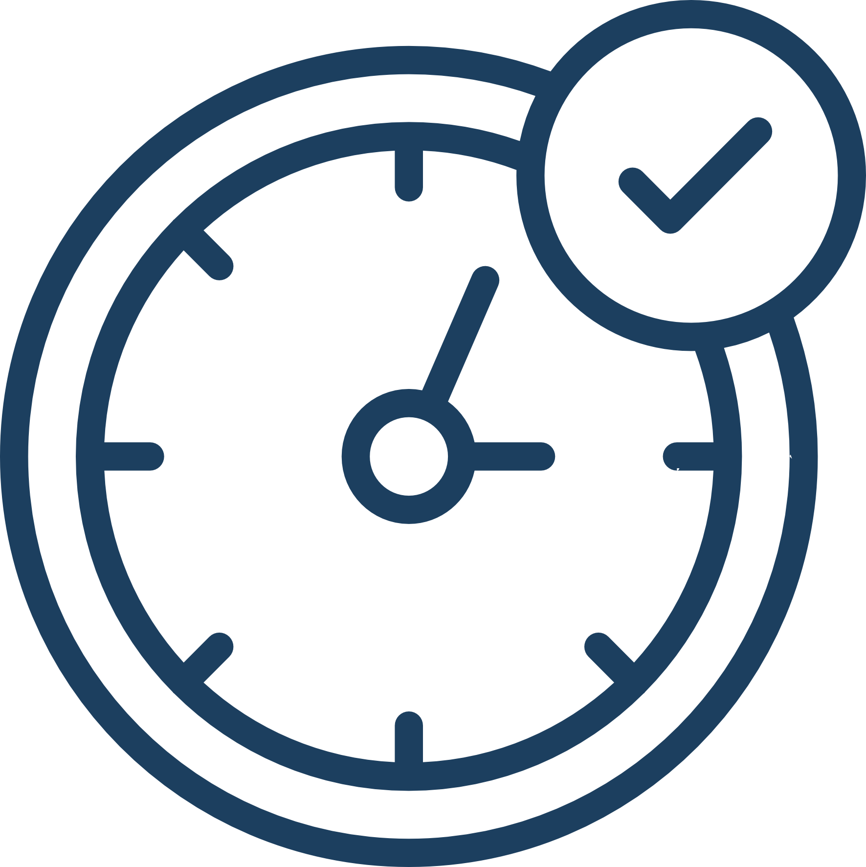 Clock icon with a checkmark symbol indicating confirmed or successful timing.