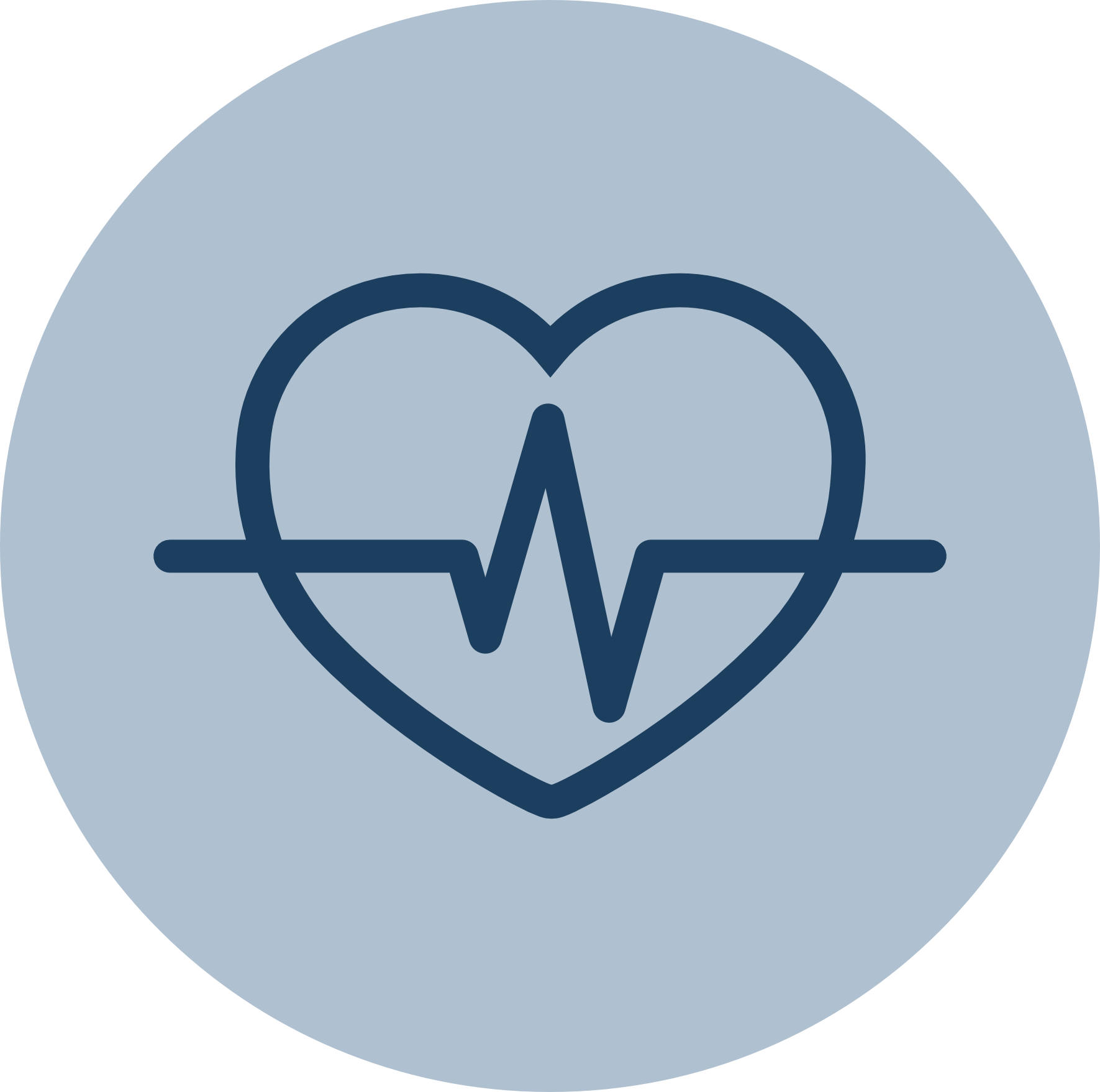 Heart shape with an electrocardiogram line inside on a light blue circular background.